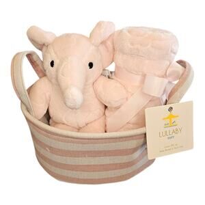 NWT Lullaby Baby 3pc Pink  30X40 blanket, plushie pink tan sm tote